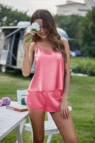 Silk Pajamas Set for Women Satin Backless Lingerie Pjs Cami Top and Shorts Nightwear - Love Salve